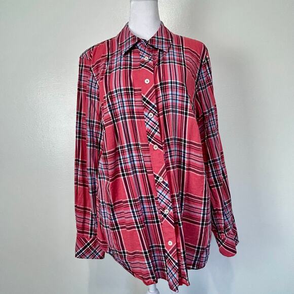 Talbots Womens Plus 1X Pink Plaid Button Front Shirt Long Sleeve Preppy - Picture 1 of 7